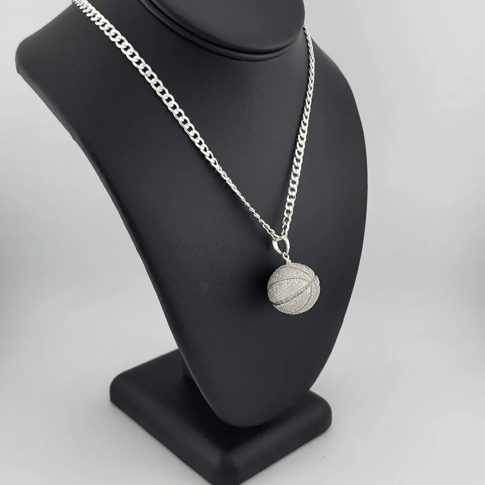 Brand New Sterling Silver 925 BasketBall Necklace